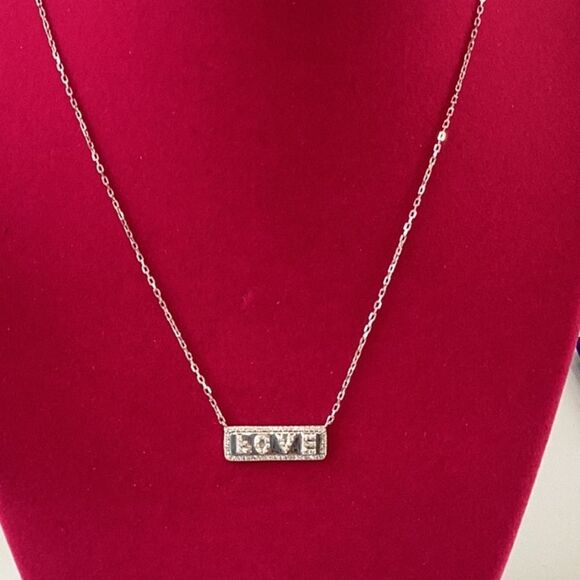 RACHEL ZOE STERLING SILVER NECKLACE LOVE BAR PENDANT 16” - Picture 6 of 8